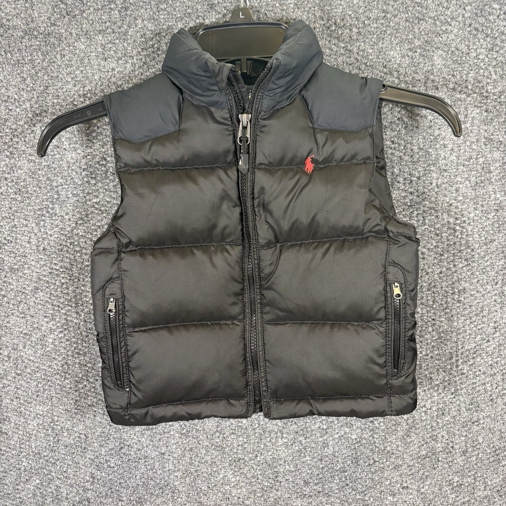 Polo Ralph Lauren Down Puffer Vest Boys Toddler 2T Black Quilted Zip Logo Winter